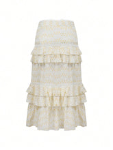 ENCHNT Summer Women's Woven Long High Waisted Layered Cake Skirt